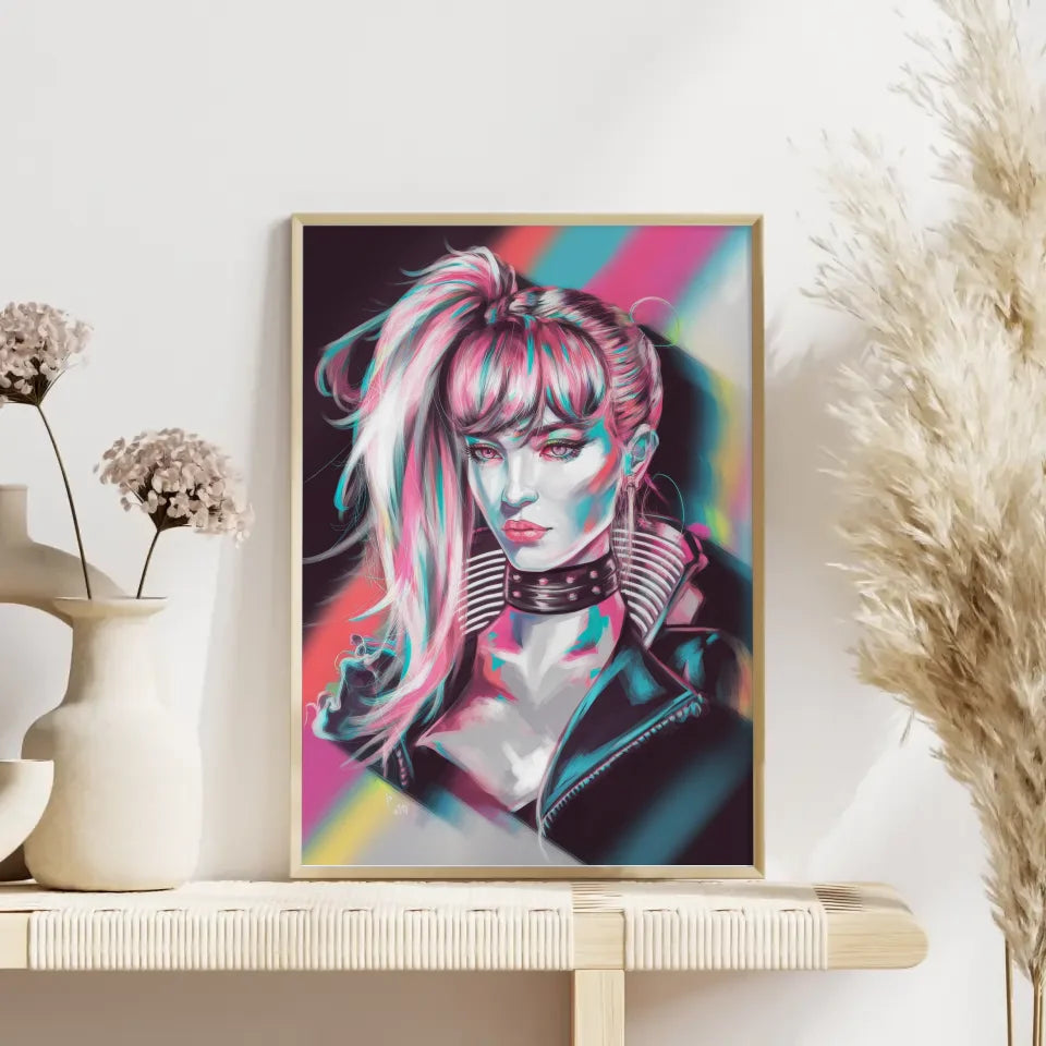Futuristischer Cyberpunk Poster mit Frau und Haaren 4