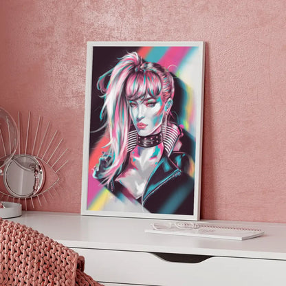 Futuristischer Cyberpunk Poster mit Frau und Haaren 5