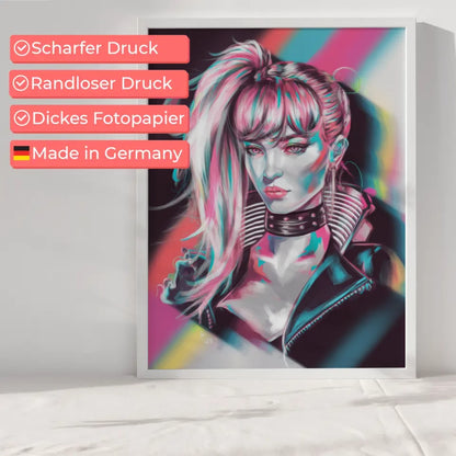 Futuristischer Cyberpunk Poster mit Frau und Haaren 6