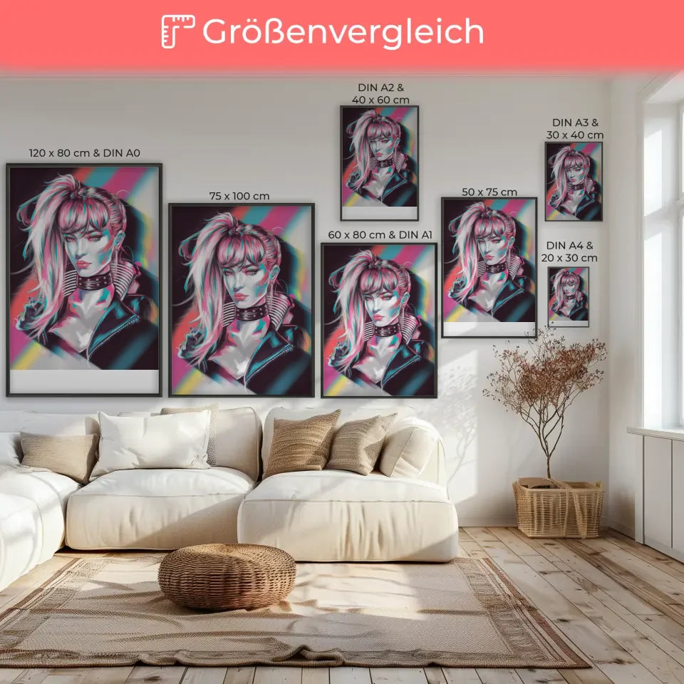 Futuristischer Cyberpunk Poster mit Frau und Haaren 7