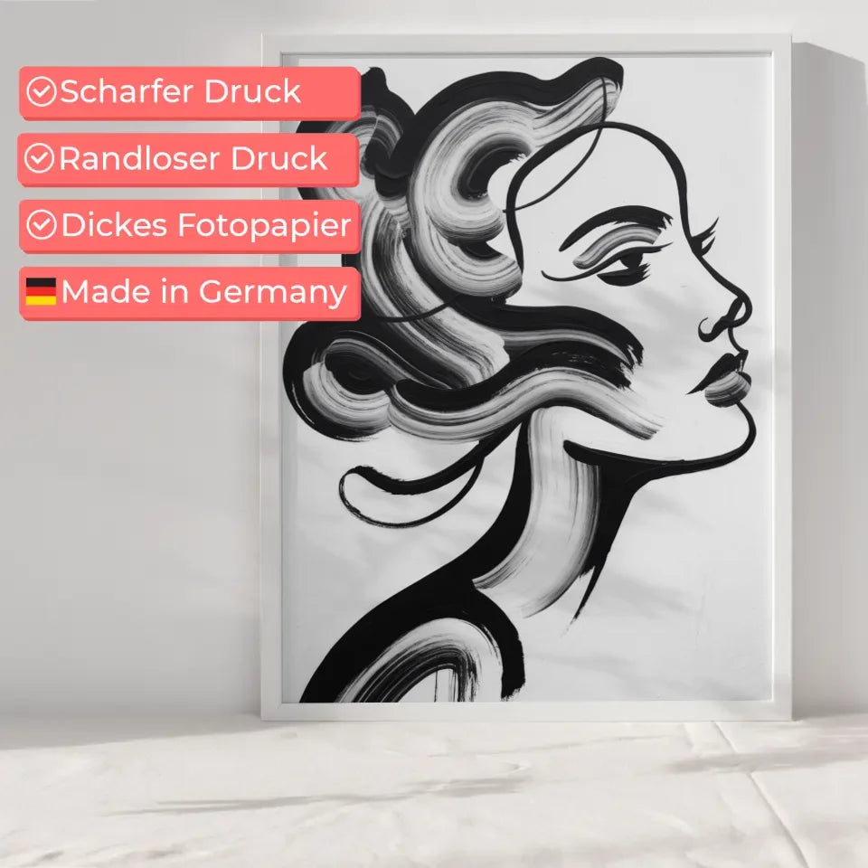 Abstraktes Poster mit menschlichem Profil in Schwarz-Weiß 6
