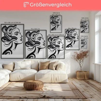 Abstraktes Poster mit menschlichem Profil in Schwarz-Weiß 7