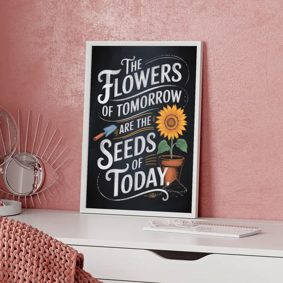 Poster mit inspirierendem Zitat und Sonnenblumenmotiv