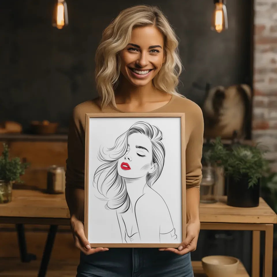 Elegantes Poster einer Frau mit rotem Lippenstift im Schwarz-Weiß 2