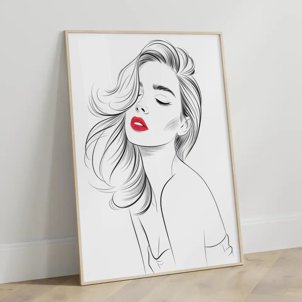 Elegantes Poster einer Frau mit rotem Lippenstift im Schwarz-Weiß 3