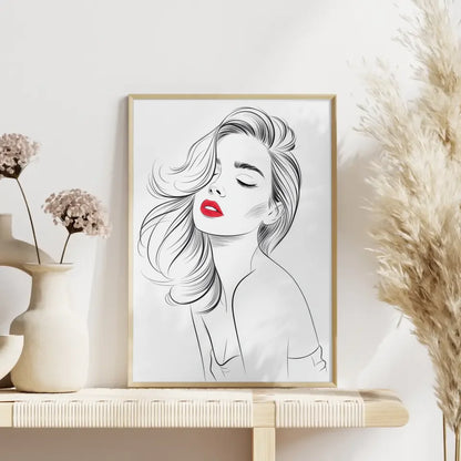 Elegantes Poster einer Frau mit rotem Lippenstift im Schwarz-Weiß 4