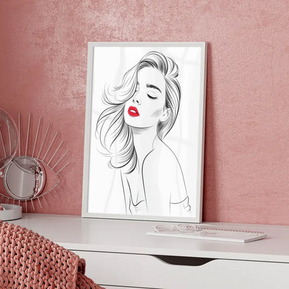 Elegantes Poster einer Frau mit rotem Lippenstift im Schwarz-Weiß 5