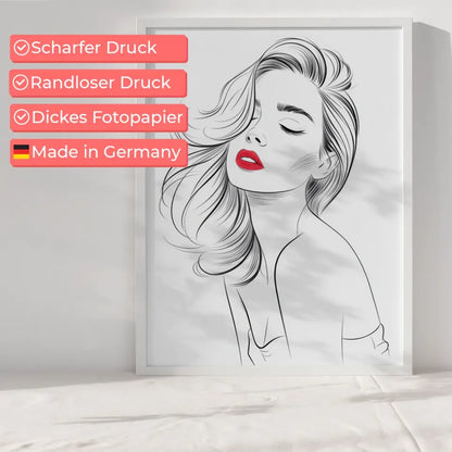 Elegantes Poster einer Frau mit rotem Lippenstift im Schwarz-Weiß 6