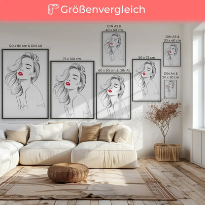 Elegantes Poster einer Frau mit rotem Lippenstift im Schwarz-Weiß 7