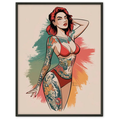 Faszinierendes Poster einer Frau mit floralem Tattoo Design 1
