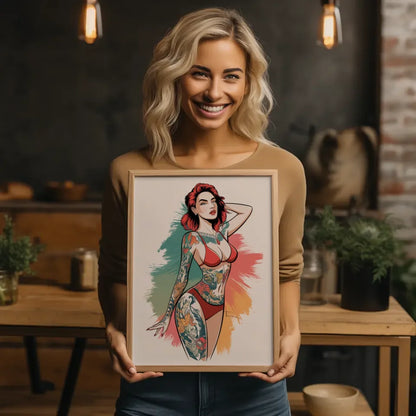 Faszinierendes Poster einer Frau mit floralem Tattoo Design 2