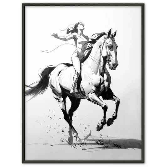 Elegante Poster Frau reitet kraftvolles Pferd Kunst 1
