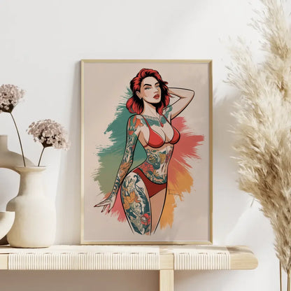 Faszinierendes Poster einer Frau mit floralem Tattoo Design 4
