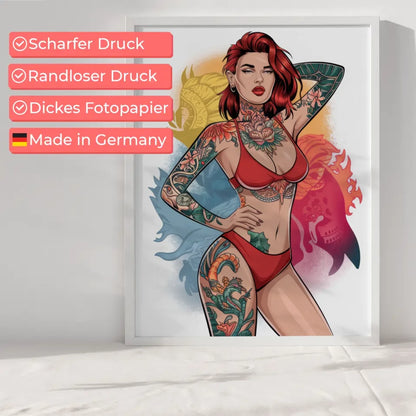 Poster einer atemberaubenden Frau im roten Bikini mit Tattoo 6