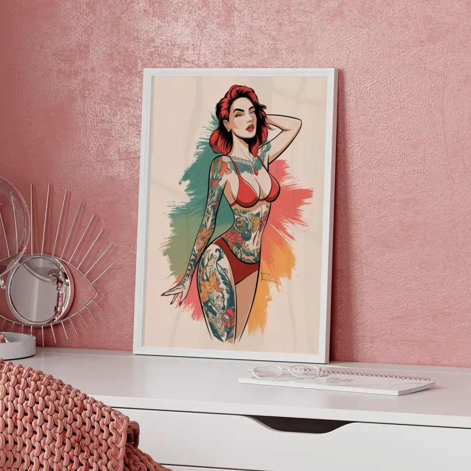 Faszinierendes Poster einer Frau mit floralem Tattoo Design 5