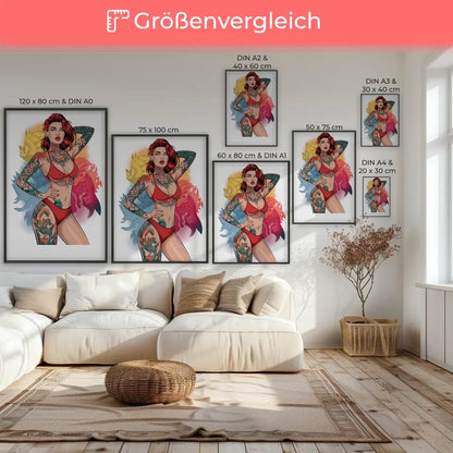 Poster einer atemberaubenden Frau im roten Bikini mit Tattoo 7