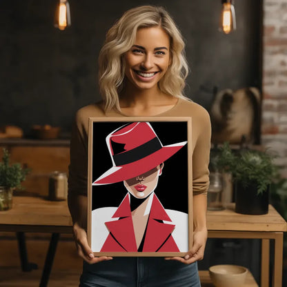 Minimalistisches Poster einer geheimnisvollen Frau mit Hut 2