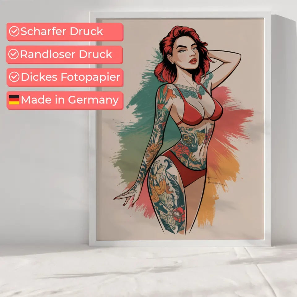 Faszinierendes Poster einer Frau mit floralem Tattoo Design 6