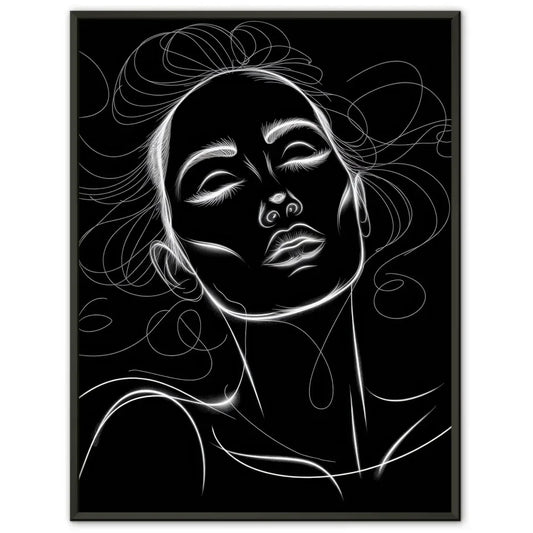 Monochromes Poster mit entspannter Frauenillustration auf Schwarz 1