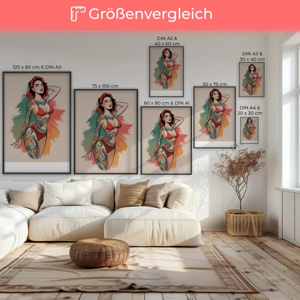 Faszinierendes Poster einer Frau mit floralem Tattoo Design 7