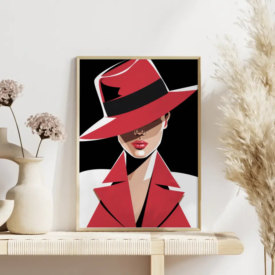 Minimalistisches Poster einer geheimnisvollen Frau mit Hut 4