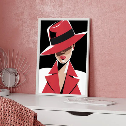 Minimalistisches Poster einer geheimnisvollen Frau mit Hut 5