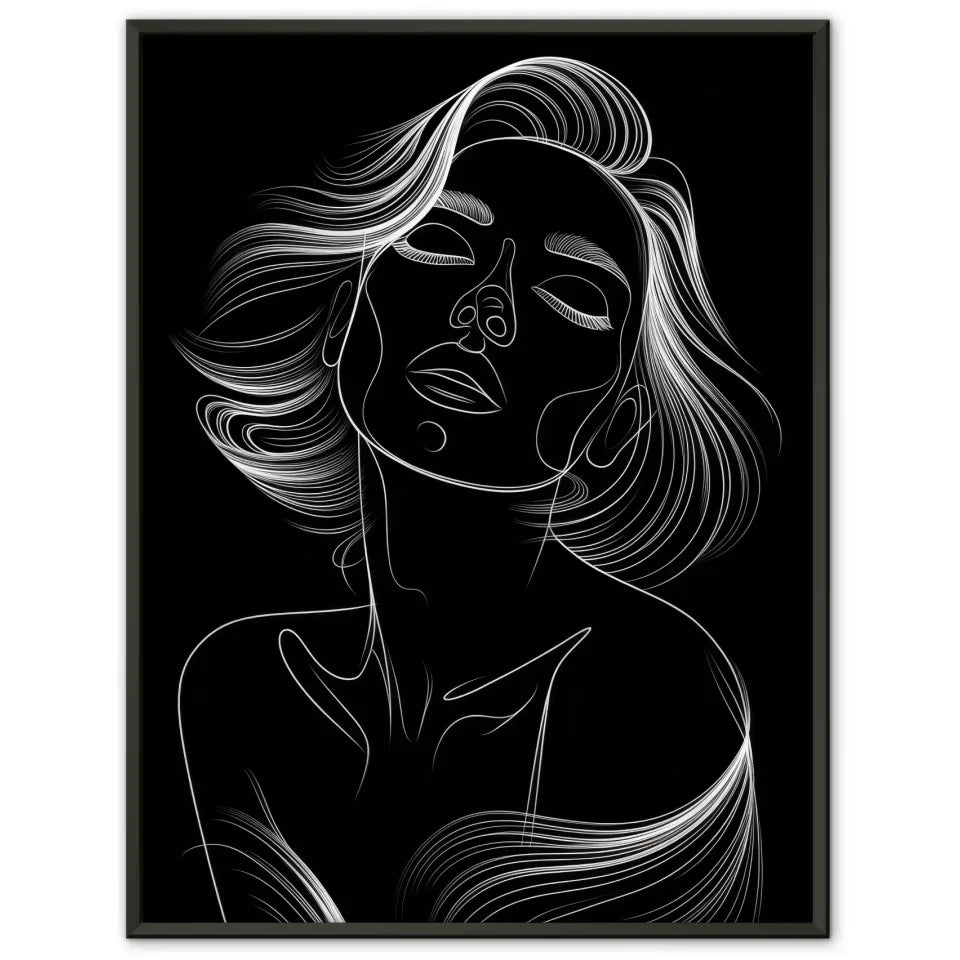 Monochromes Poster einer entspannten Frau im Kontrast Schwarz Weiß 1