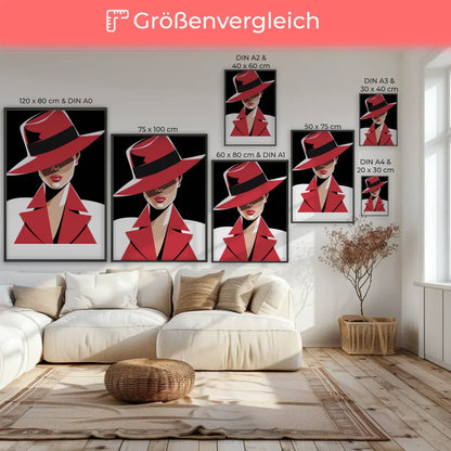 Minimalistisches Poster einer geheimnisvollen Frau mit Hut 7
