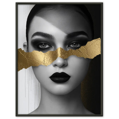 Monochromes Poster mit faszinierendem Gesicht in Schwarz-Gold-Tönen 1