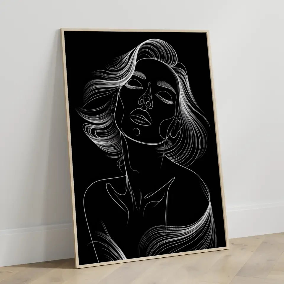 Monochromes Poster einer entspannten Frau im Kontrast Schwarz Weiß 3