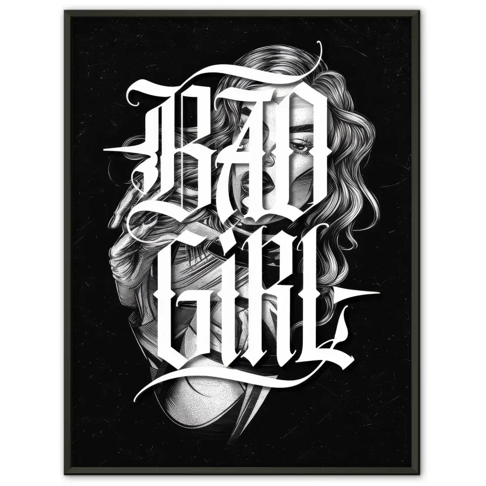 Poster Bad Girl Tattoo Illustration im monochromen Design für Individualisten 1