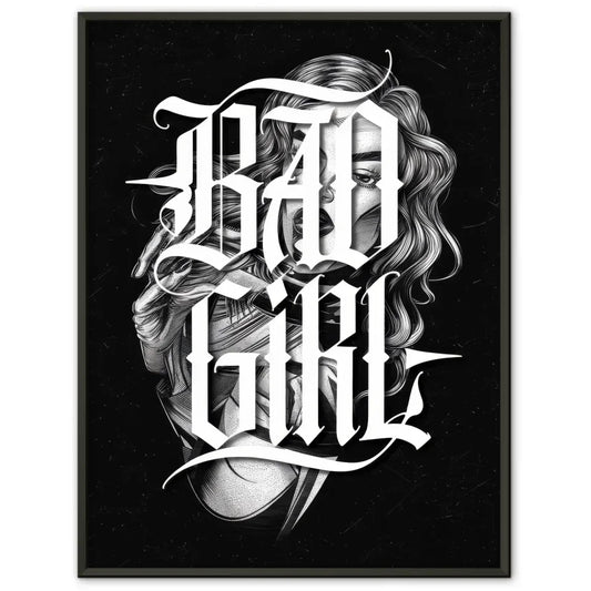 Poster Bad Girl Tattoo Illustration im monochromen Design für Individualisten 1