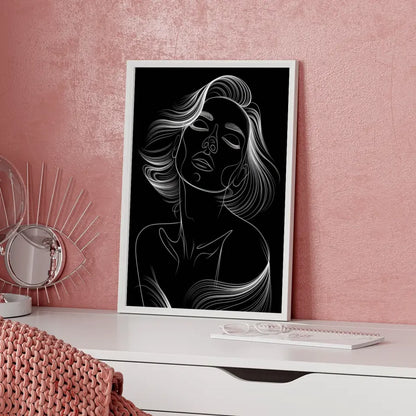 Monochromes Poster einer entspannten Frau im Kontrast Schwarz Weiß 5