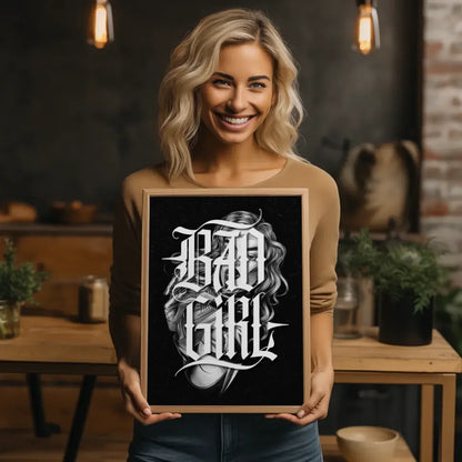 Poster Bad Girl Tattoo Illustration im monochromen Design für Individualisten 2