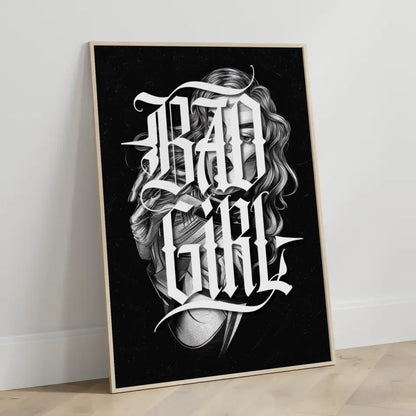Poster Bad Girl Tattoo Illustration im monochromen Design für Individualisten 3