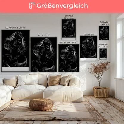 Monochromes Poster einer entspannten Frau im Kontrast Schwarz Weiß 7