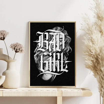 Poster Bad Girl Tattoo Illustration im monochromen Design für Individualisten 4