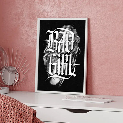 Poster Bad Girl Tattoo Illustration im monochromen Design für Individualisten 5