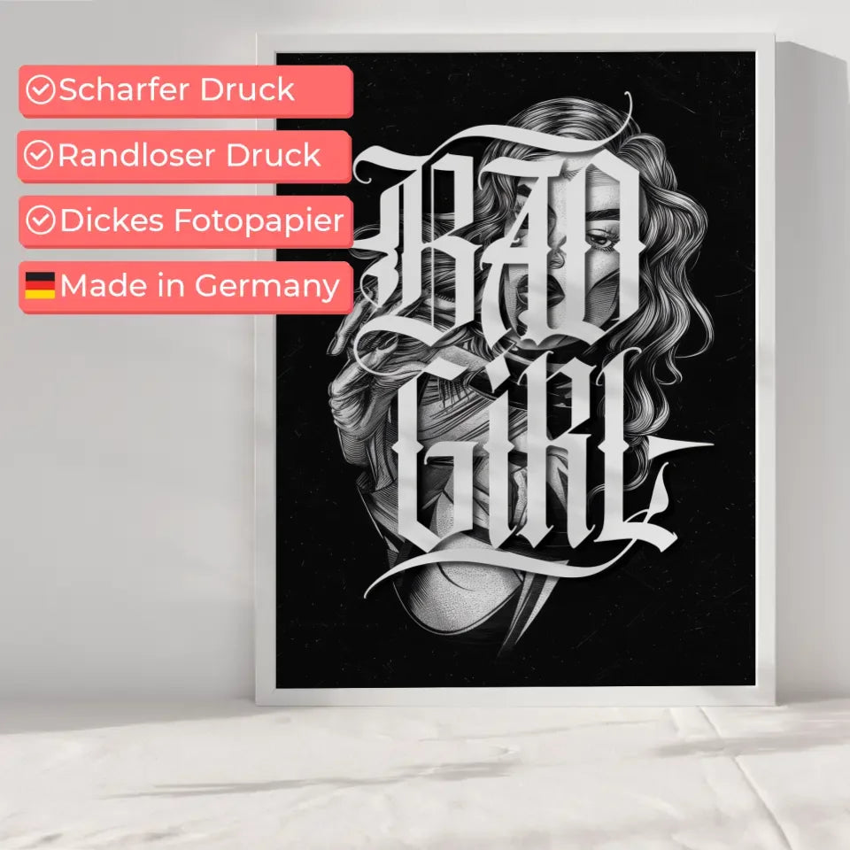 Poster Bad Girl Tattoo Illustration im monochromen Design für Individualisten 6