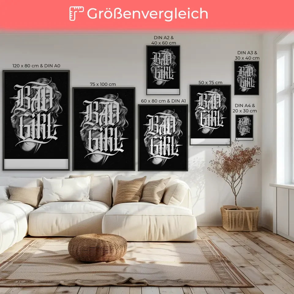 Poster Bad Girl Tattoo Illustration im monochromen Design für Individualisten 7