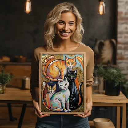 Abstrakter Katzenfreund Poster für Tierliebhaber Kunst 2