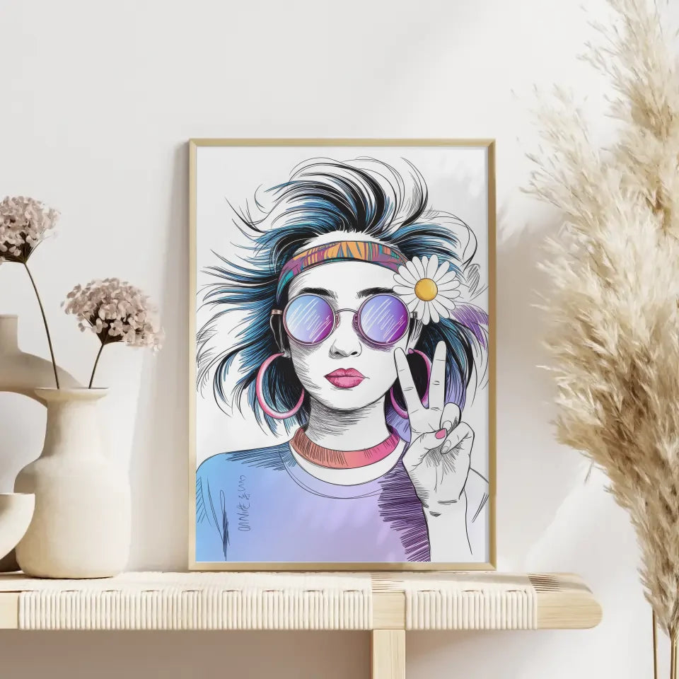 Poster junges Mädchen mit buntem Haar und Sonnenbrille