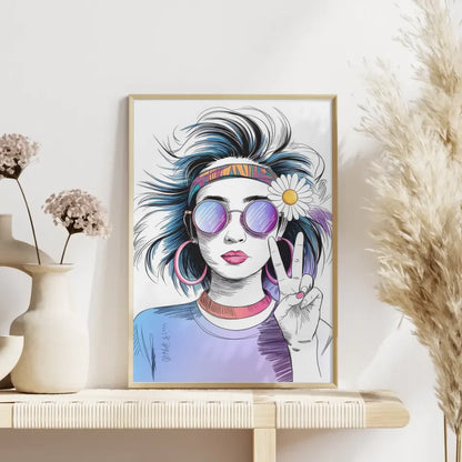 Poster junges Mädchen mit buntem Haar und Sonnenbrille