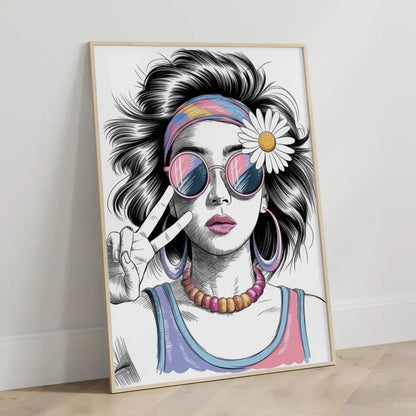 Poster junge Frau mit Sonnenbrille und Gänseblümchen 3