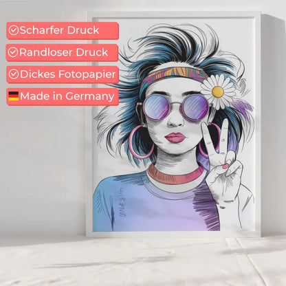 Poster junges Mädchen mit buntem Haar und Sonnenbrille