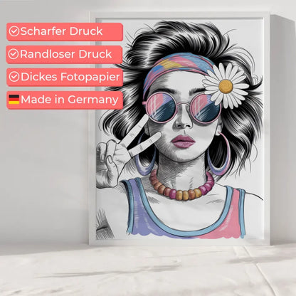 Poster junge Frau mit Sonnenbrille und Gänseblümchen 6
