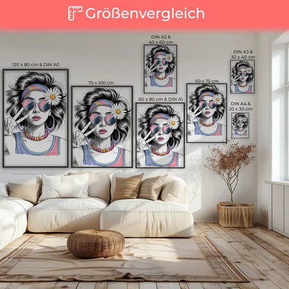Poster junge Frau mit Sonnenbrille und Gänseblümchen 7