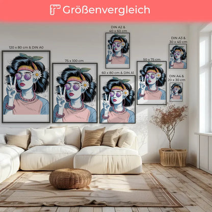 Poster junge Frau mit Sonnenbrille und Gänseblümchen