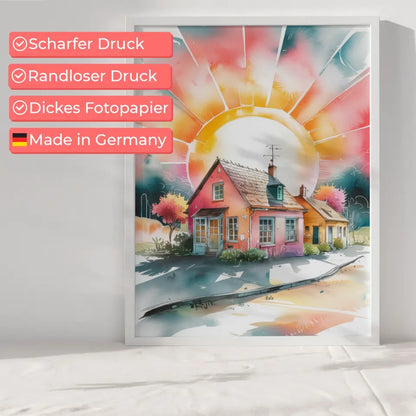 Aquarell Poster malerische Kleinstadt im Sonnenlicht 6