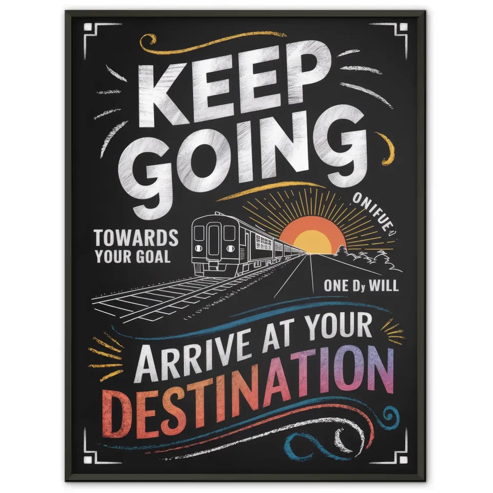 Inspirierendes Poster mit Tafelstil und Zugmotiv 1